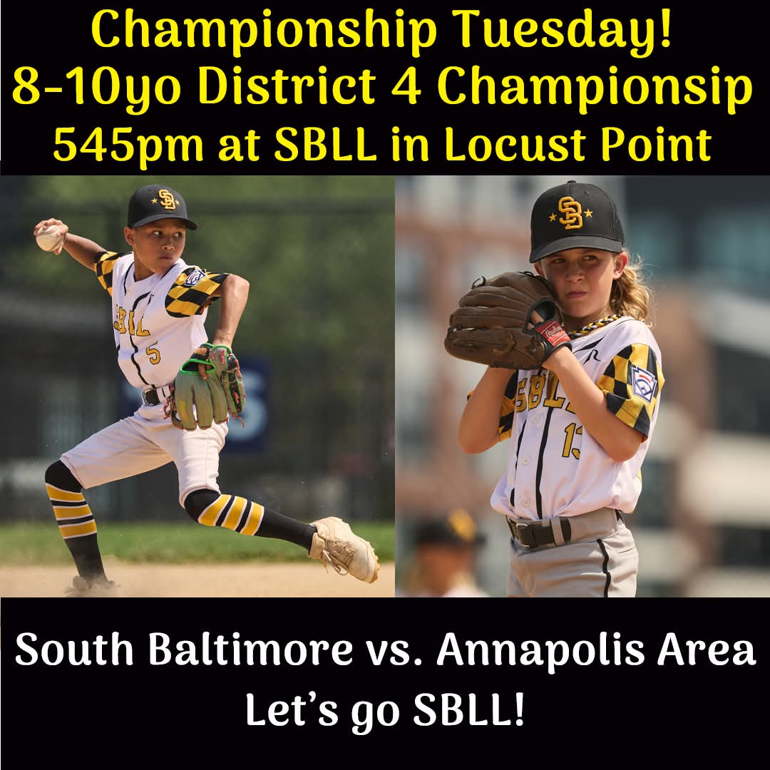 gregsellsbalt's tweet photo. ⭐️ District 4 All-Star 10U ⚾️ Championship Tonight! South Baltimore Little League (SBLL) vs. Annapolis Area. If SBLL wins, they are off to Thurmont, MD for the state c-ship 7/12-7/18. @WMAR2News @wbaltv11 @wbalradio @wjz @FOXBaltimore @BaltimoreBanner @baltimoresun @Baltimoremag https://t.co/r9zoWAwG2y