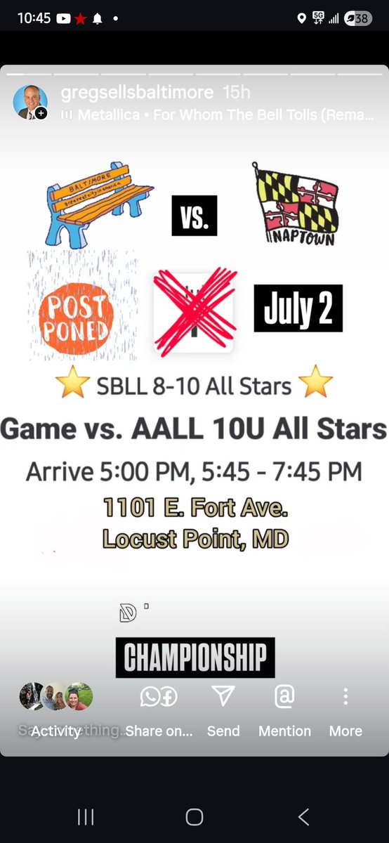 gregsellsbalt's tweet photo. ⭐️ District 4 All-Star 10U ⚾️ Championship Tonight! South Baltimore Little League (SBLL) vs. Annapolis Area. If SBLL wins, they are off to Thurmont, MD for the state c-ship 7/12-7/18. @WMAR2News @wbaltv11 @wbalradio @wjz @FOXBaltimore @BaltimoreBanner @baltimoresun @Baltimoremag https://t.co/r9zoWAwG2y
