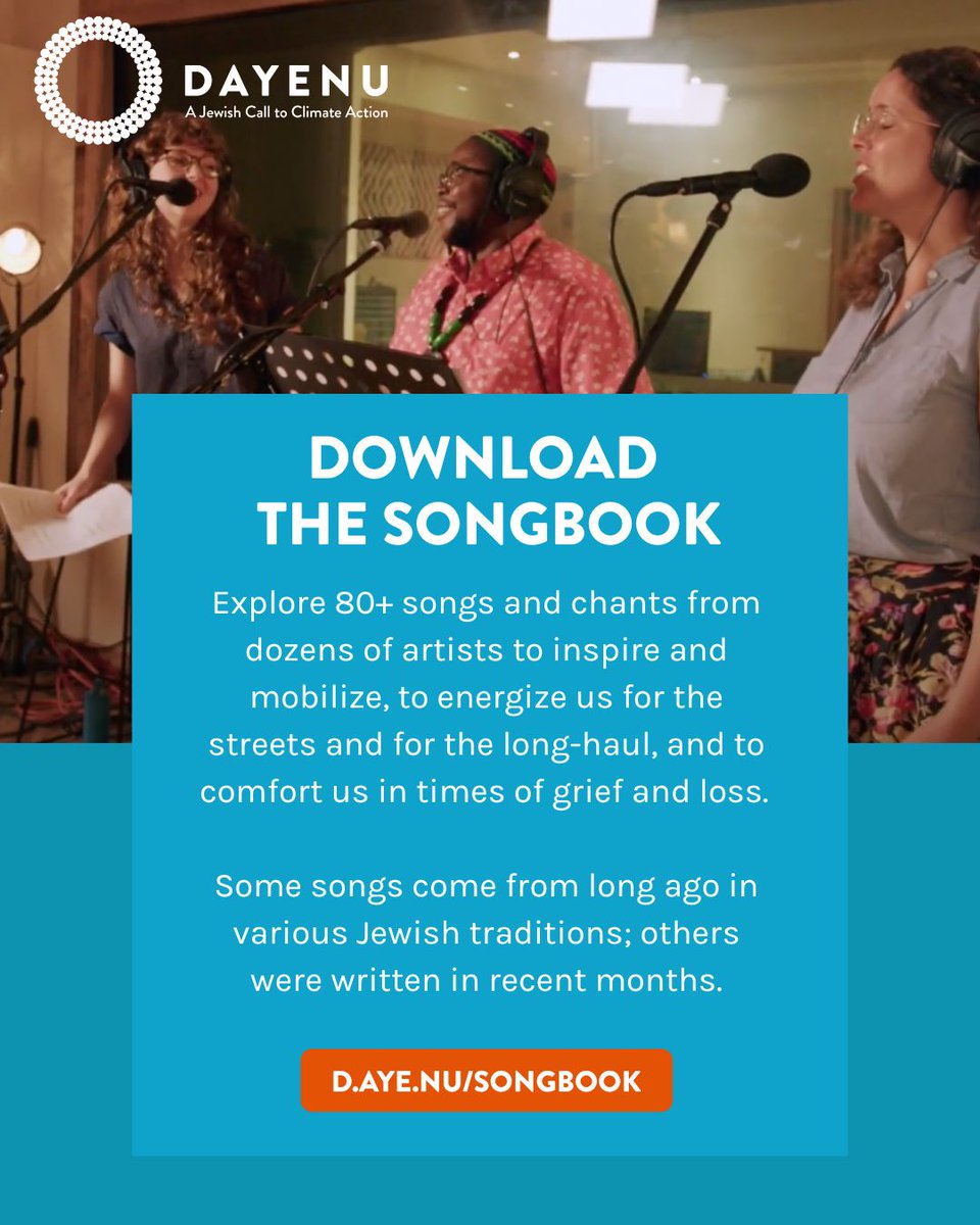 🎶 We Rise In Song 🎶 

In case you missed it, a new edition of the Dayenu songbook is available now to download. Feat. dozens of other amazing musicians bringing song to our Jewish climate movement! d.aye.nu/songbook

#jewishmusic #climatecrisis #jewishjustice