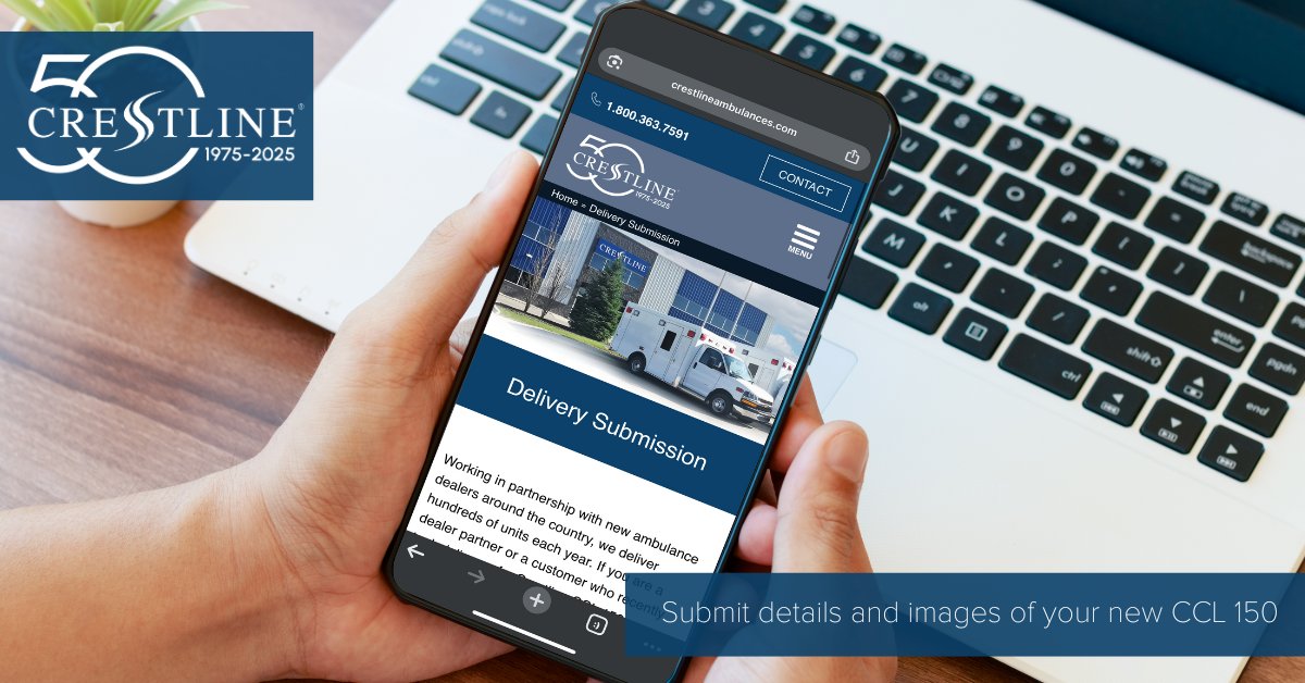 Got a new CCL 150? Submit photos and details from your phone—it’s quick and easy on our mobile-friendly site! Your ambulance could be featured next. Streamlined, just like the vehicles we build. 🚑 Submit here: crestlineambulances.com/us/delivery-su…  #NewAmbulance