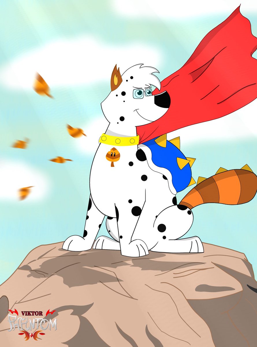 DanukiStudio's tweet photo. #101DalmatianStreet #Save101DalmatianStreet #Disney #DisneyPlus #101Dalmatians 
A lovely gift-art by @ViktorPhantom05!

He made this wonderful art-piece of little ole' me cosplayin' as Krypto from an animated show from the 2000's: #KryptotheSuperDog!🦸🐶

I mean, I do have a body structure similar to his,
I think that's kinda obvious by now!😂

Thank you so much for this Viktor!
Strongly appreciate the artwork you sent me!😁