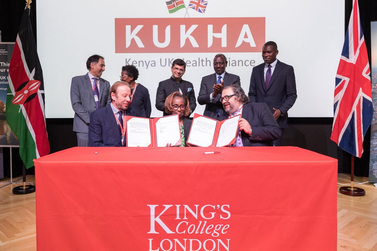 WilliamsRuto's tweet photo. Kenya and the United Kingdom are deepening their longstanding partnership in health through collaboration in research, innovation and capacity building.

Witnessed the signing of MoUs with the University of Nottingham and King’s College London to join the Kenya-UK Health Alliance in establishing Centres of Health Education and Research Excellence in Kenya, one of the three in Africa.

Also signed was an MoU with the Liverpool School of Tropical Medicine to support local manufacturing through the BRITE initiative at the BioVax Institute.

These initiatives are building local expertise, advancing research, and ensuring equitable access to care, key pillars of Kenya’s journey towards Universal Health Coverage.