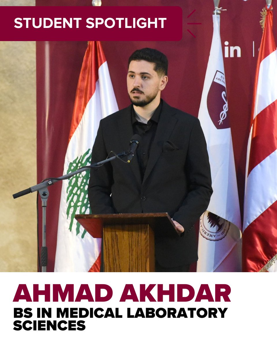 DiscoveringAUB's tweet image. This week's Student Spotlight features Ahmad Akhdar, a recent AUB graduate with a BS in Medical Laboratory Sciences and a passion for leadership, research, and education. #StudentSpotlight