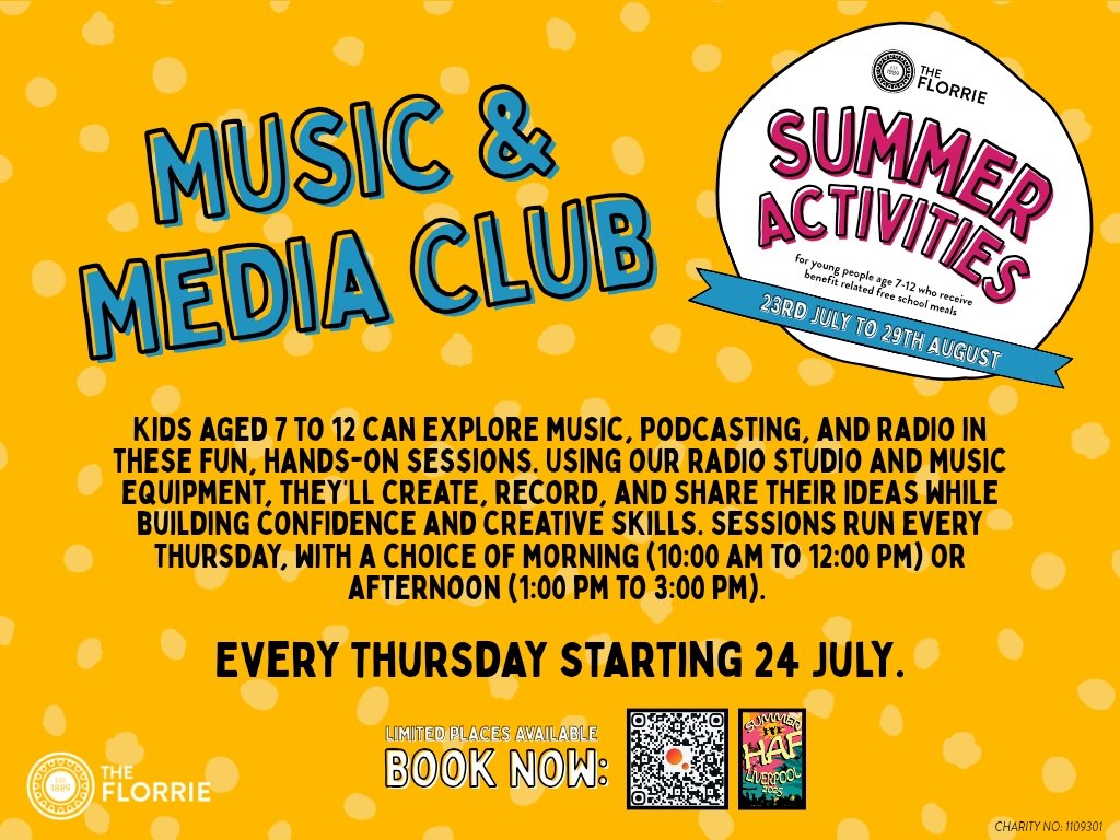 🎉 Summer is here and so is The Florrie’s packed programme of FREE activities for kids aged 7 to 12! 🍿🎨🎶

From cinema days to arts and crafts and music and media sessions there is something for everyone!

📅 Runs Monday to Friday 23 July to 29 August

#TheFlorrie #SummerFun