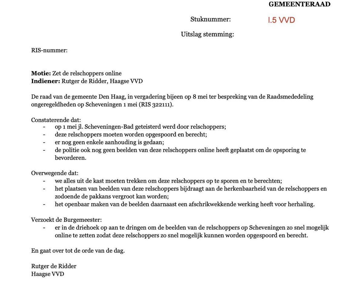 Goed om te zien dat onze motie wordt uitgevoerd! Met het plaatsen van de beelden online vergroten we de herkenbaarheid van de relschoppers en verhogen we de pakkans.