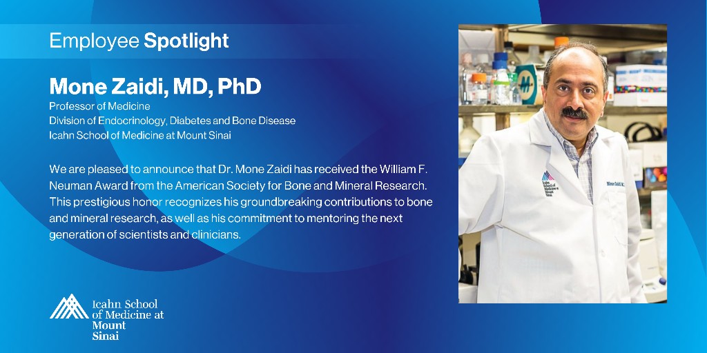 Please join us in congratulating Dr. Mone Zaidi on receiving the prestigious William F. Neuman Award from <a href="/ASBMR/">ASBMR</a>, recognizing his groundbreaking work in bone and mineral research and his dedication to mentoring future leaders in the field. #BoneHealth #Research <a href="/DOMSinaiNYC/">Mount Sinai Department of Medicine</a>