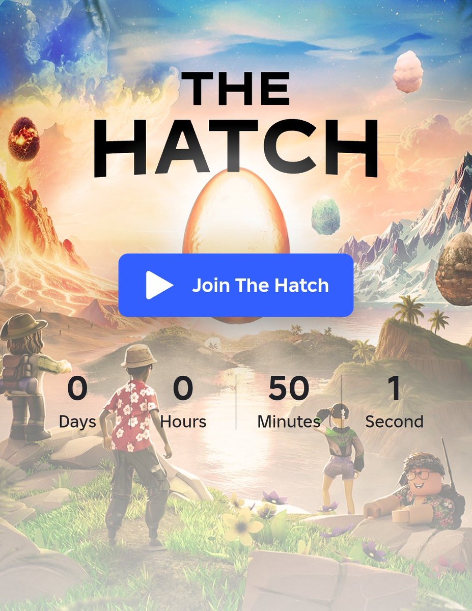 GBrockz's tweet photo. ⚠️🚨Minutes away for the Hatch event 🚨⚠️
EGGCITED?
#Roblox #thehatch #TheHatchevent #ROBLOXthehatchevent #robloxupdates #robloxthehatch https://t.co/RRYlW9kM7P