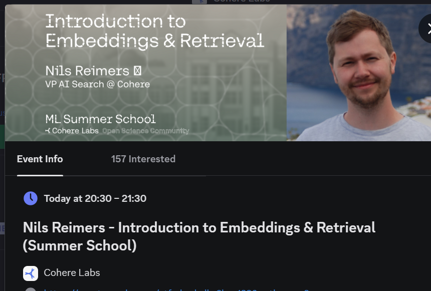 code_anoorag's tweet photo. Just attended an insightful session by @Nils_Reimers on Embeddings & Retrieval as part of the #CohereLabs ML Summer School! πβ¨
Amazing breakdown of dense retrieval, vector search, and real-world applications of embeddings.
#ML #AI #NLP #LLMs #Embeddings https://t.co/5Or73tSWIZ
