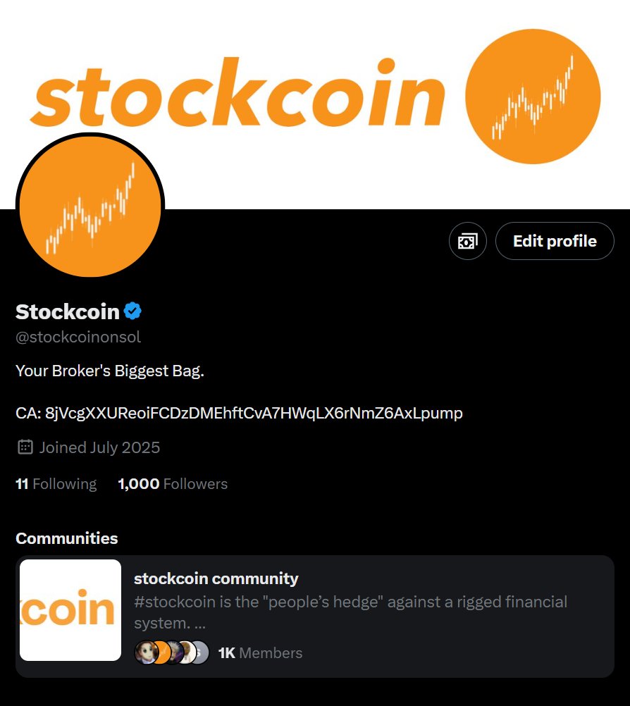 1k Followers ✅
1k Community Members ✅
5k Holders ✅
Community Control ✅

The only problem you're gonna have is that you didn't buy more...We're just getting started #stockcoin 

8jVcgXXUReoiFCDzDMEhftCvA7HWqLX6rNmZ6AxLpump