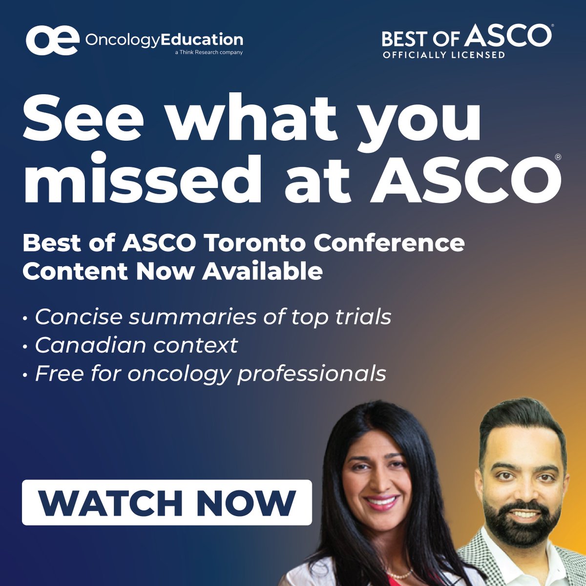 OncEd's tweet image. ICYMI: Best of ASCO® Toronto Conference Content, Now On Demand! Catch the most relevant highlights from ASCO® 2025 in concise, expert-led sessions, designed for busy #MedOncs.
🕐 Short sessions
💡 Multiple tumour sites
🇨🇦 Canadian context
🎥 ow.ly/BEH950WeS0j
#BOAT25