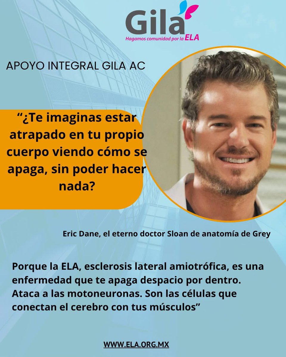 La ELA Existe. 💚
Frase de Eric Dane, el eterno doctor Sloan de #AnatomíaDeGrey 
.
.
.
#HagamosComunidad #Ela #EsclerosisLateralAmiotrófica #ApoyoIntegralGila