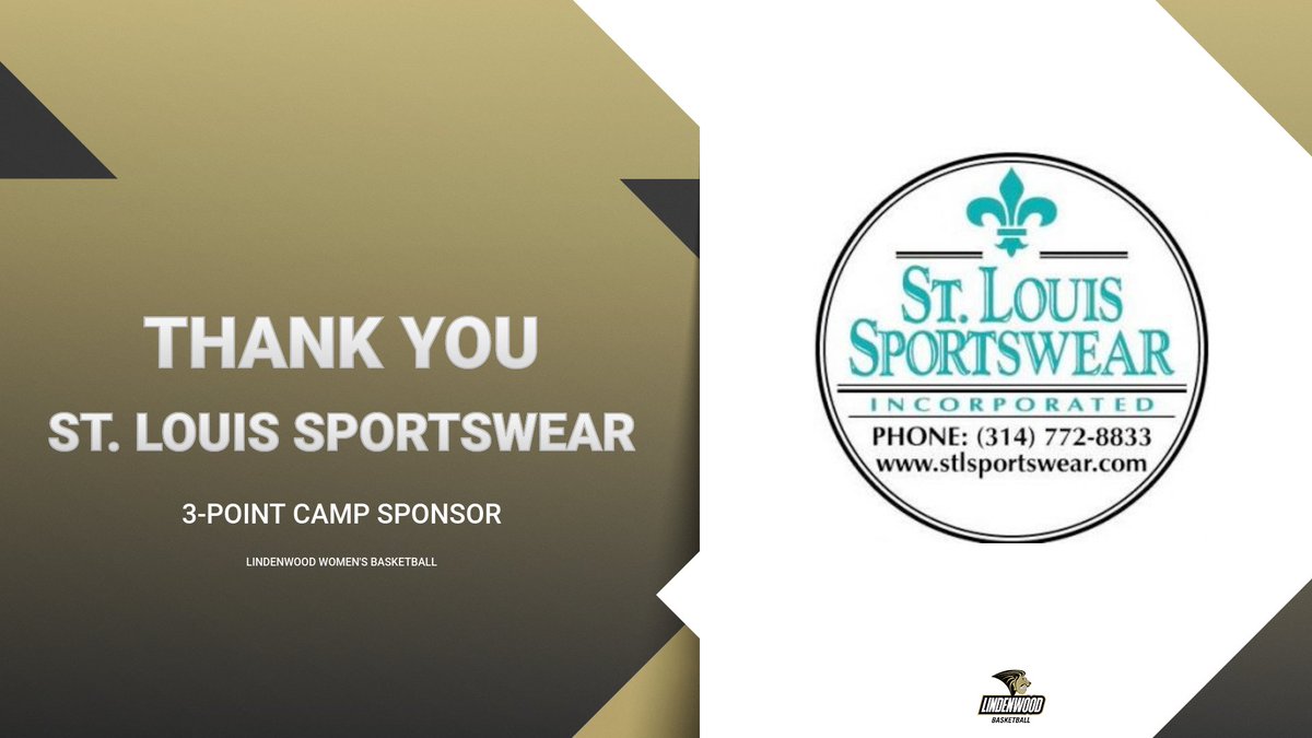 Lindenwood Women’s Basketball (@lindenwoodwbb) on Twitter photo A BIG Thank you to our 3-Point Camp Sponsor <a href="/STLSportswear/">St. Louis Sportswear</a>
We appreciate your support🖤💛🦁🏀 A BIG Thank you to our 3-Point Camp Sponsor <a href="/STLSportswear/">St. Louis Sportswear</a>
We appreciate your support🖤💛🦁🏀