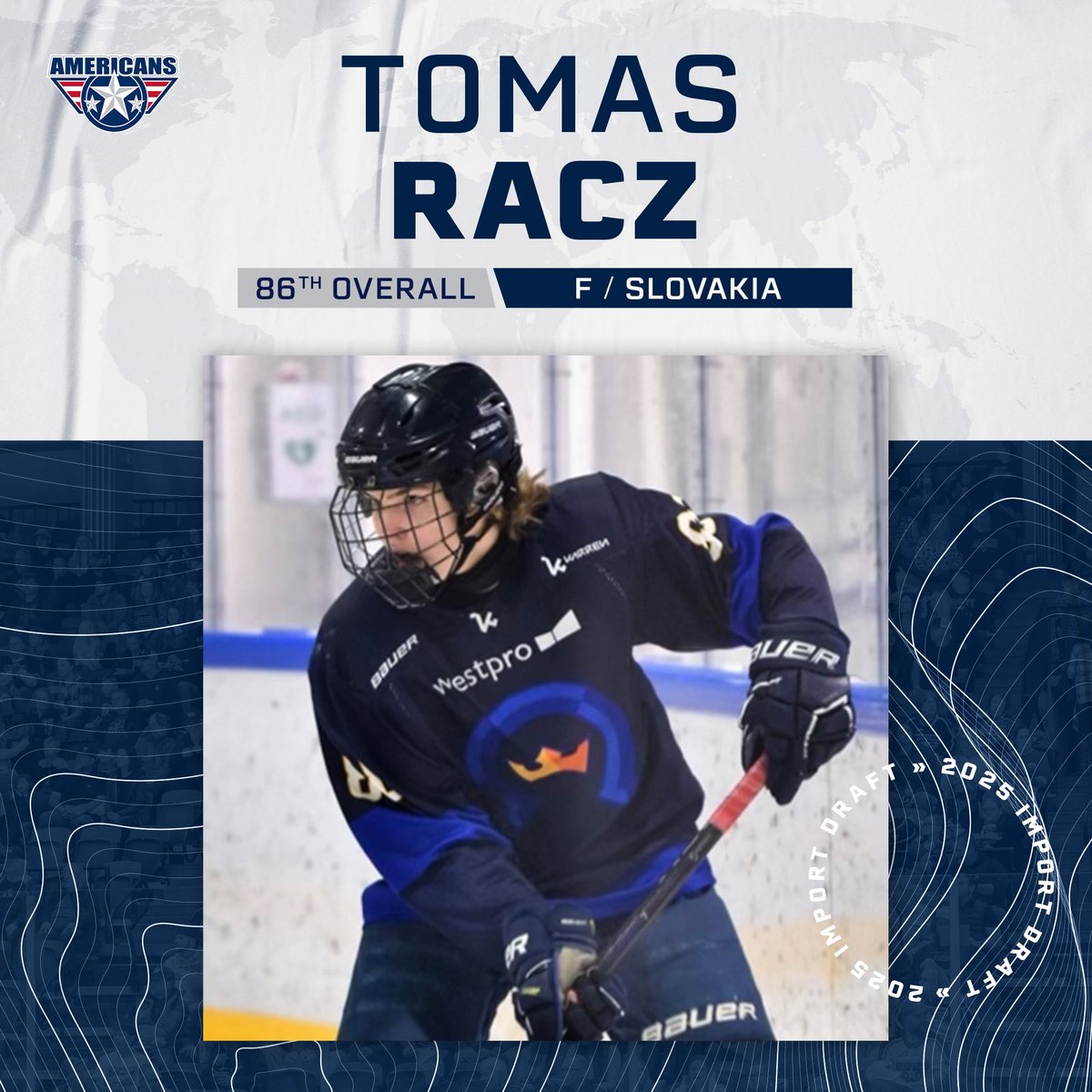 TCAmericans's tweet image. With the 86th overall pick in the 2025 #CHLImportDraft, the Tri-City Americans are proud to select forward Tomas Racz of Slovakia!