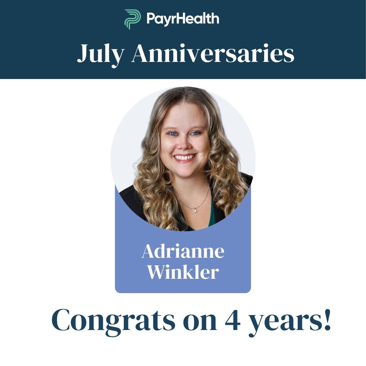 🎉 Celebrating 4 incredible years with <a href="/Adrianne/">Adrianne</a> Winkler at PayrHealth!

Adrianne’s passion, consistency, and expertise make a huge impact every day. We’re lucky to have her on the team!

#WorkAnniversary #TeamSpotlight #LifeAtPayrHealth
