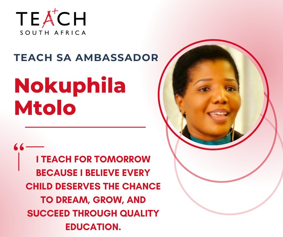 TEACH_SA's tweet image. "I teach for tomorrow because I believe every child deserves the chance to dream, grow, and succeed through quality education." These powerful words come from Nokuphila Mtola, a passionate TEACH SA Ambassador. 

#TEACHSA #AmbassadorSpotlight #EducationMatters #EmpoweringYouth