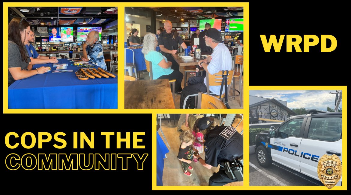 WheatRidgePD's tweet photo. We want to thank everyone who stopped by our #CopsInTheCommunity event at The Werks last night! We had wonderful conversations, sparked by great questions from our community about what weβre doing and the latest crime trends.
We're lucky to serve in Wheat Ridge! https://t.co/gxIRSBjvm0