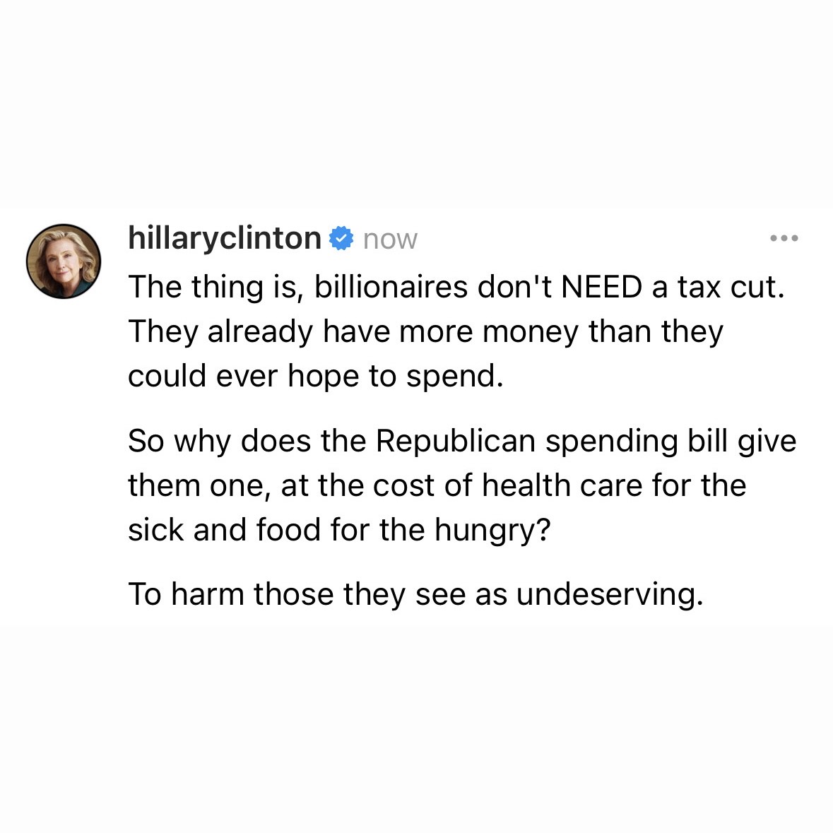 HillaryClinton's tweet image. America can and must be bigger than their punitive politics.