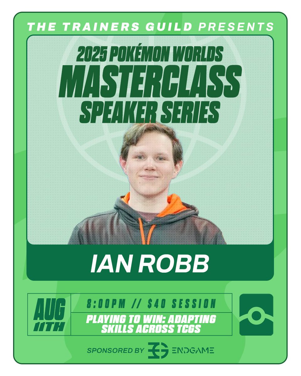 Right after Henry, we’re featuring <a href="/Ian__Robb/">Ian Robb</a>  — 5x Regional Champion and fresh off back-to-back Top Cuts on the Magic Pro Tour!
His talk: “Playing to Win: Adapting Skills Across TCGs”
A masterclass on what it takes to succeed across games.