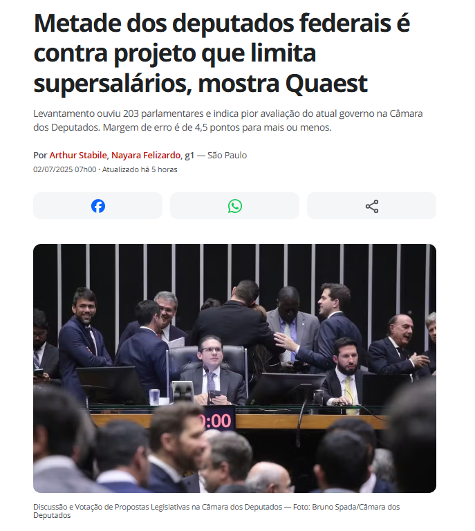 RicardoBerezin's tweet photo. Esqueça a bancada do boi, da bala ou da Bíblia. A maior bancada do Congresso é a do Judiciário

Apenas 32% dos deputados disseram ser a favor do fim de supersalários no setor público https://t.co/OCzbGghh1S