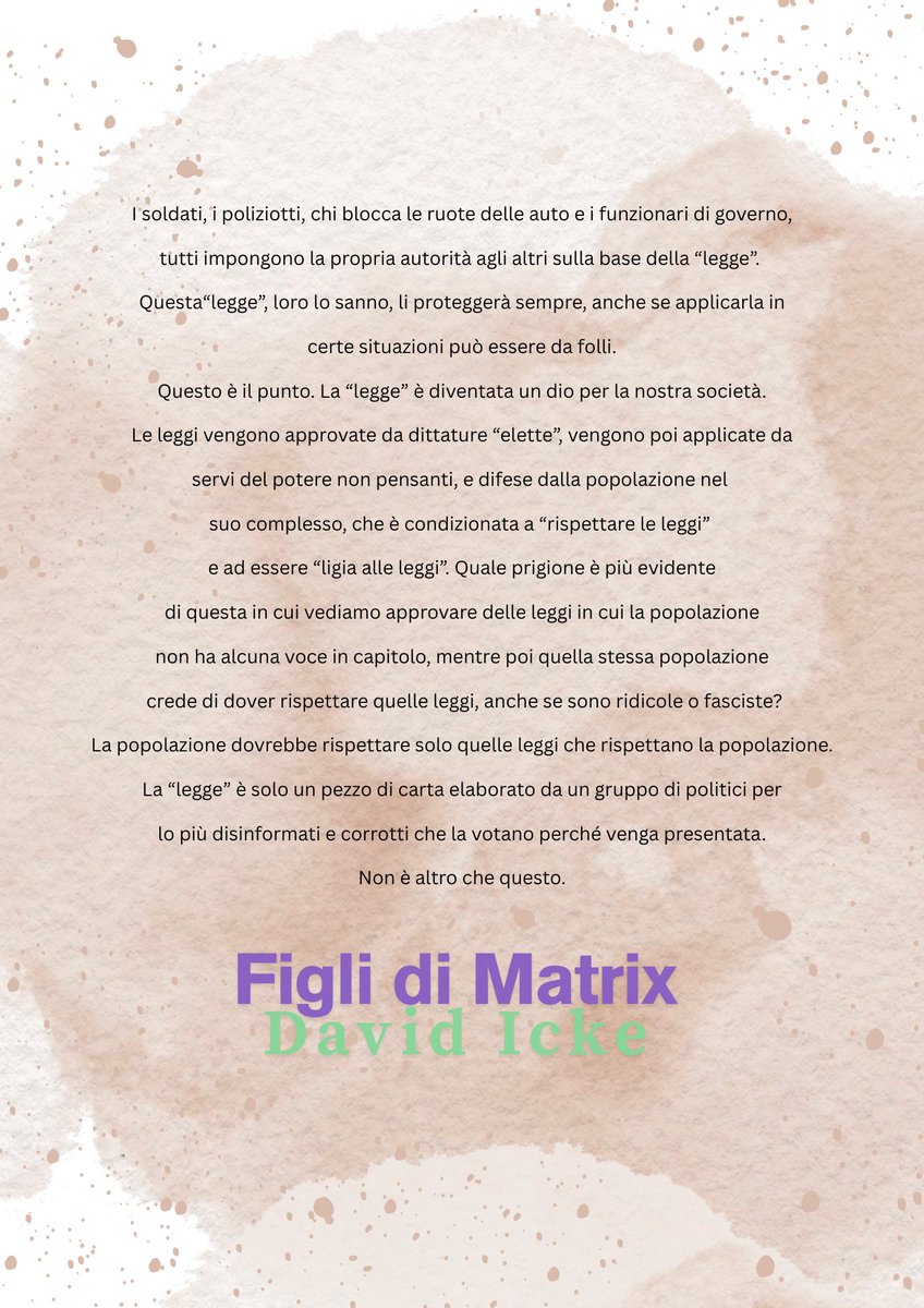 Erinni15's tweet photo. Le leggi vengono approvate da #dittature “elette”, vengono poi applicate da
servi del potere non pensanti, e difese dalla popolazione, che è condizionata a “rispettare le leggi” e ad essere “ligia alle leggi”. Quale #prigione è
più evidente di questa.
#DavidIcke https://t.co/HlRzKFIYMC