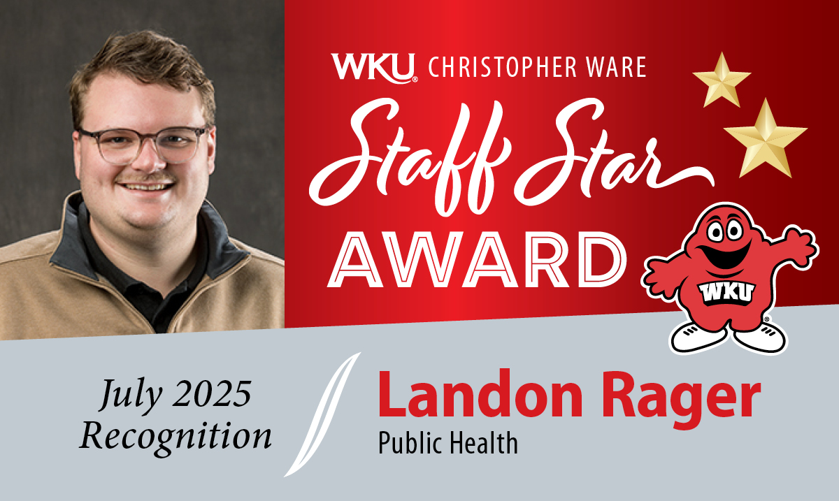 Not ONE👏, but TWO👏👏WKU Christopher Ware Staff Star Awards for CHHS this month! 🎉 This award honors staff making a positive impact at WKU. To view award recipients or submit a nomination, visit bit.ly/3eQdxas. Congratulations, Landon and LaSheena!