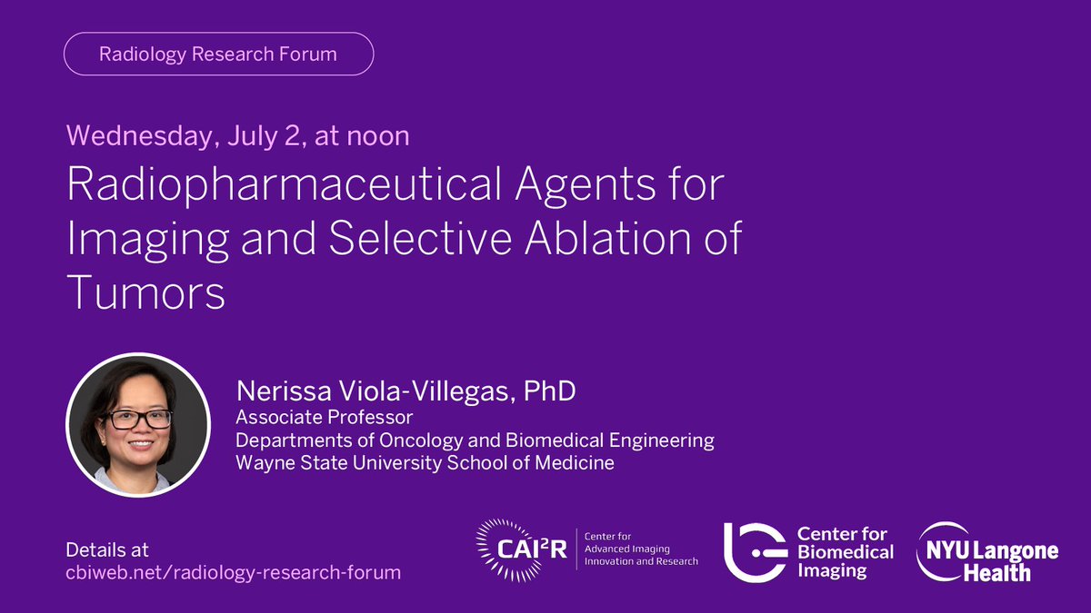 cai2r's tweet image. Wed, 7/2, at noon, as part of our #radiology #research forum: "Radiopharmaceutical Agents for Imaging & Selective Ablation of Tumors," w/ @ViolaLaboratory of @waynemedicine.
Talk details: cbiweb.net/radiology-rese…
#innovation in #radiopharmeceuticals/#nuclearimaging/#radiotherapy