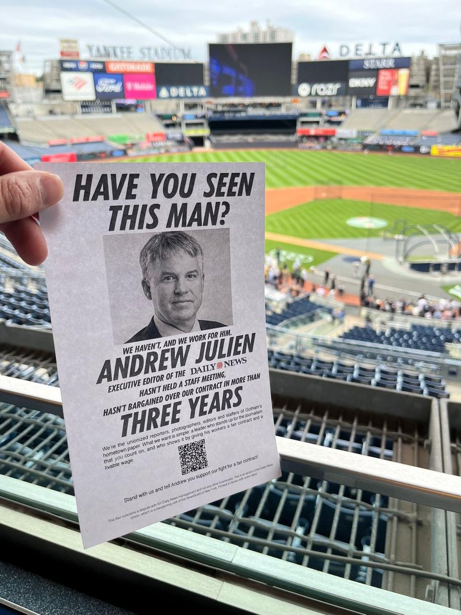 Our search for Andrew continued recently at Yankee Stadium… 

If you find Andrew (maybe at Citi Field!) tell him the Daily News deserves a fair contract:  actionnetwork.org/petitions/stan…