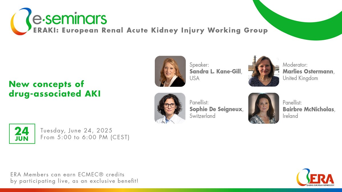 ERA - European Renal Association (@erakidney) on Twitter photo #ERA e-seminar: New concepts of drug-associated AKI
🎯The e-seminar unpacks into the who’s who and what’s what of drug-induced AKI, covering key definitions and classifications without the clinical clutter
🎙️Speaker: Sandra Kane-GIll
🎙️Moderator: Marlies Ostermann <a href="/MarliesOst/">Marlies Ostermann</a> #ERA e-seminar: New concepts of drug-associated AKI
🎯The e-seminar unpacks into the who’s who and what’s what of drug-induced AKI, covering key definitions and classifications without the clinical clutter
🎙️Speaker: Sandra Kane-GIll
🎙️Moderator: Marlies Ostermann <a href="/MarliesOst/">Marlies Ostermann</a>