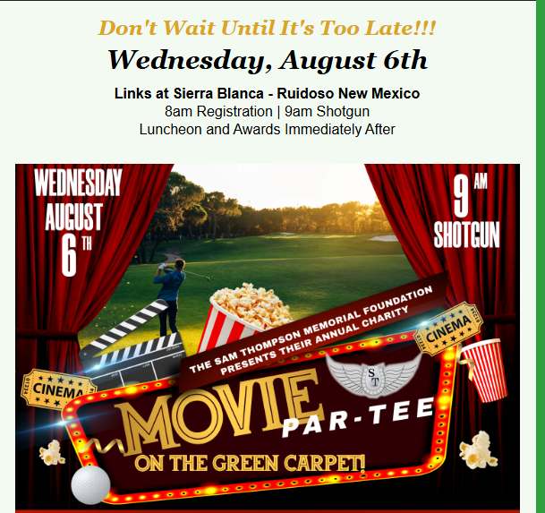 SamThompsonFdn's tweet photo. Aug 6th Movie PAR-TEE on the Green Carpet Golf Event!  Don't Miss Out!  Tickets: https://t.co/mF0pSl5auQ  #golfcharityevent
@mikeabadir @icecoldexacta https://t.co/VITqAnYgYN