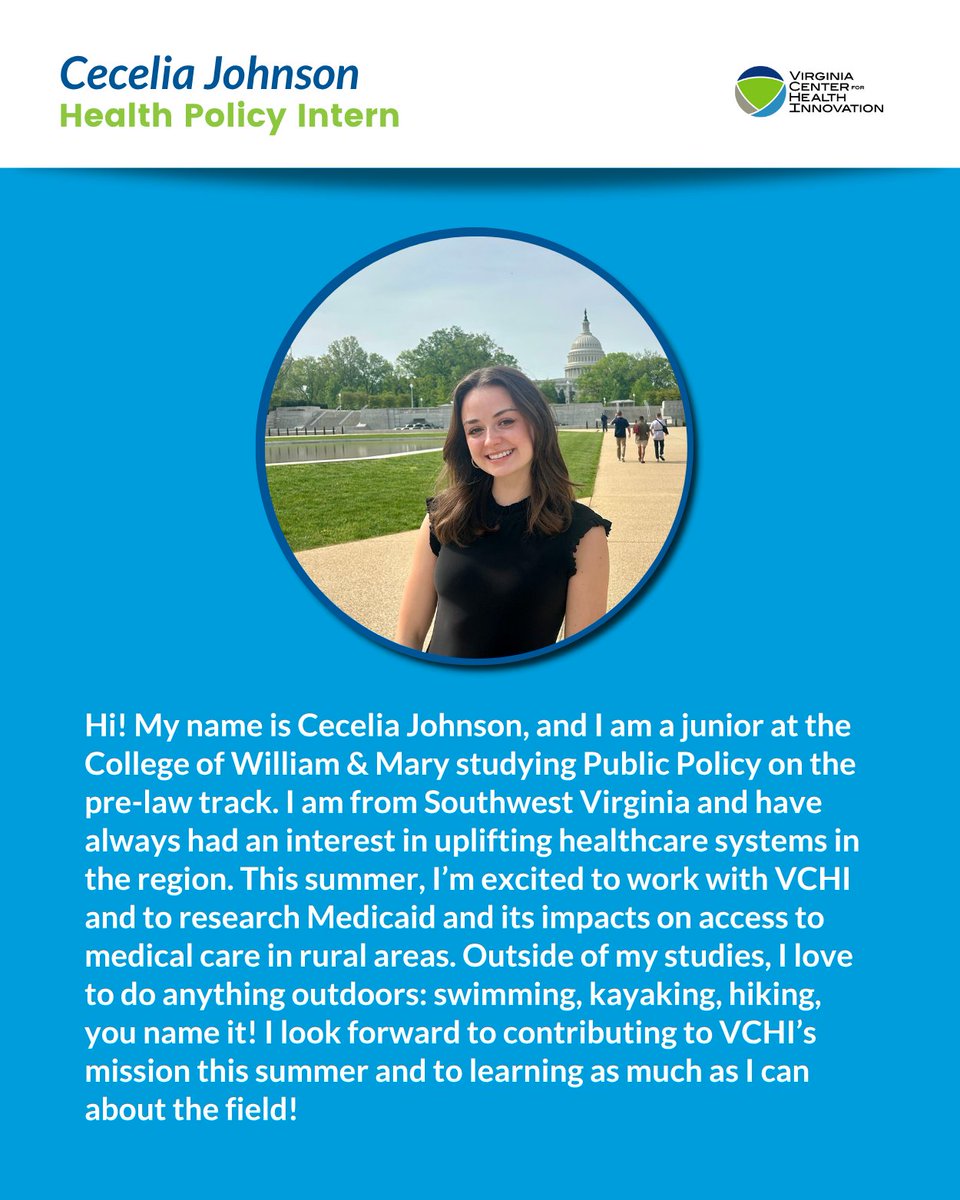 VCHI (@vahthinnovation) on Twitter photo Join #VCHI in welcoming Cecelia Johnson to our team for the summer as a Health Policy Intern! Cece is a public policy major at <a href="/williamandmary/">William & Mary</a>. We are happy to have her passion for research! Join #VCHI in welcoming Cecelia Johnson to our team for the summer as a Health Policy Intern! Cece is a public policy major at <a href="/williamandmary/">William & Mary</a>. We are happy to have her passion for research!