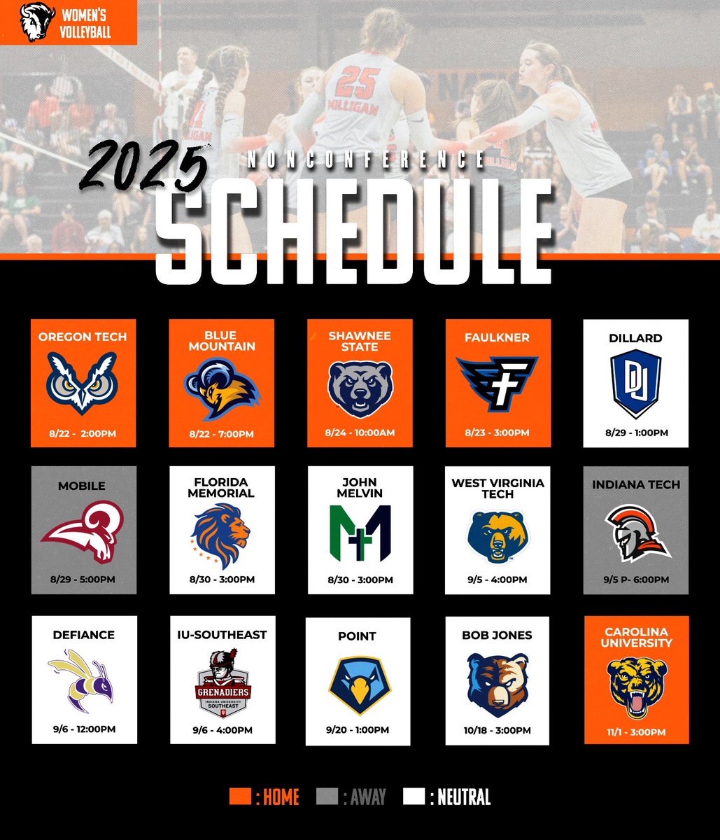 MilliganBuffs's tweet image. The 2025 @milliganvolleyball schedule has been released 🏐
Head over to Milliganbuffs.com to read all about it! 🦬
#buffnation #therightwaytoplay