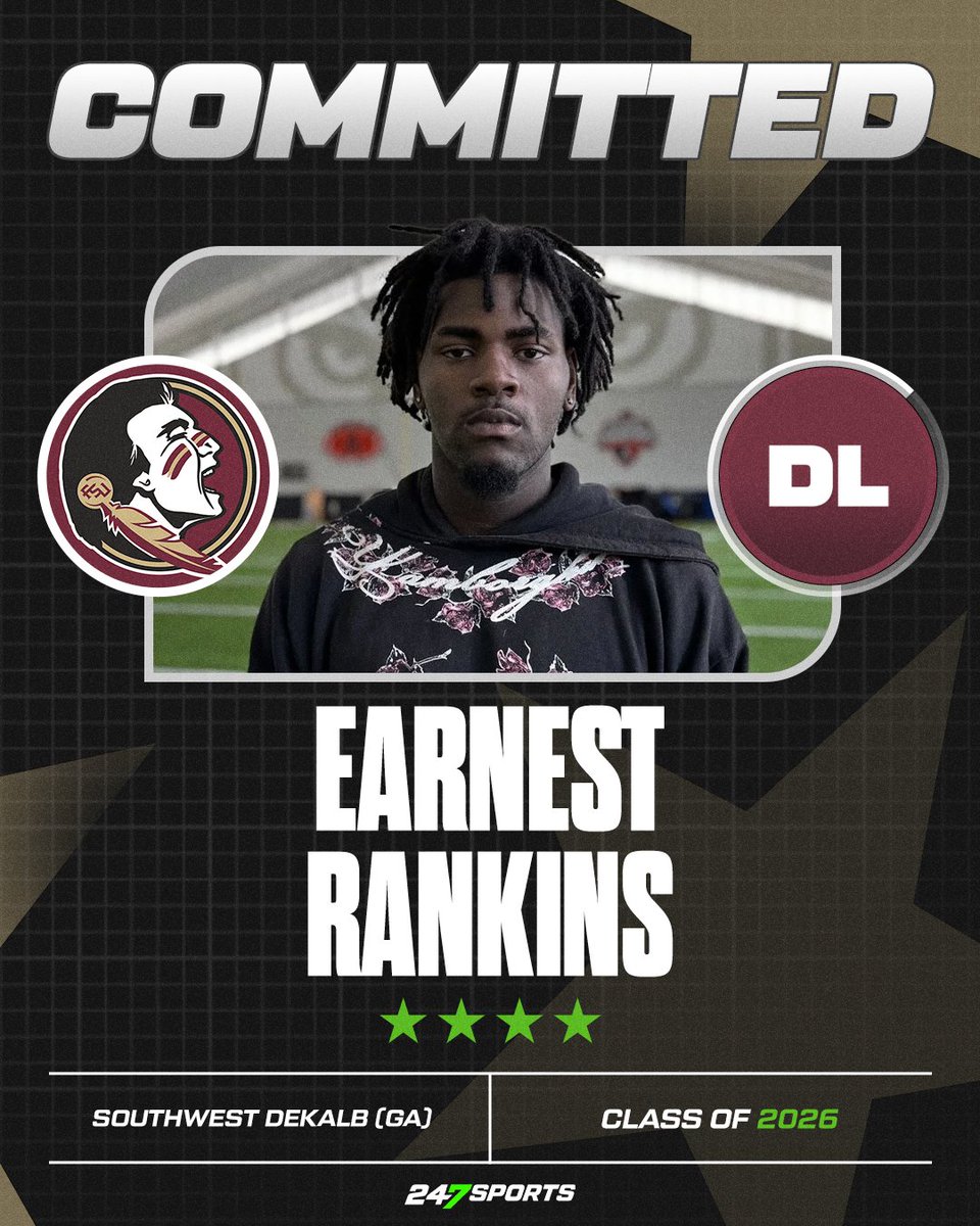 BREAKING: #FSU lands commitment from 4-star DL Earnest Rankins.

The Seminoles beat out Auburn and others for the Top150 talent out of Georgia.

The 6-foot-6, 285-pounder explains how Mike Norvell and Terrance Knighton landed him: 247sports.com/college/florid…