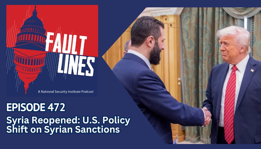 Fault Lines Podcast (@faultlines_pod) on Twitter photo NEW: Ep 472: Syria Reopened: U.S. Policy Shift on Syrian Sanctions <a href="/marthamillerdc/">Martha Miller</a> + <a href="/NotTVJessJones/">Jessica Jones</a> + <a href="/lestermunson/">Lester Munson</a> + <a href="/amykmitchell/">Amy K Mitchell</a> discuss the lift on economic sanctions on #Syria.
📺 Watch: youtu.be/EX_q4NoqQeQ
🎧 Listen: open.spotify.com/episode/490ujn…
<a href="/MasonNatSec/">The National Security Institute</a> + <a href="/NSI_CTC/">NSI Cyber and Tech Center - GMU</a> NEW: Ep 472: Syria Reopened: U.S. Policy Shift on Syrian Sanctions <a href="/marthamillerdc/">Martha Miller</a> + <a href="/NotTVJessJones/">Jessica Jones</a> + <a href="/lestermunson/">Lester Munson</a> + <a href="/amykmitchell/">Amy K Mitchell</a> discuss the lift on economic sanctions on #Syria.
📺 Watch: youtu.be/EX_q4NoqQeQ
🎧 Listen: open.spotify.com/episode/490ujn…
<a href="/MasonNatSec/">The National Security Institute</a> + <a href="/NSI_CTC/">NSI Cyber and Tech Center - GMU</a>
