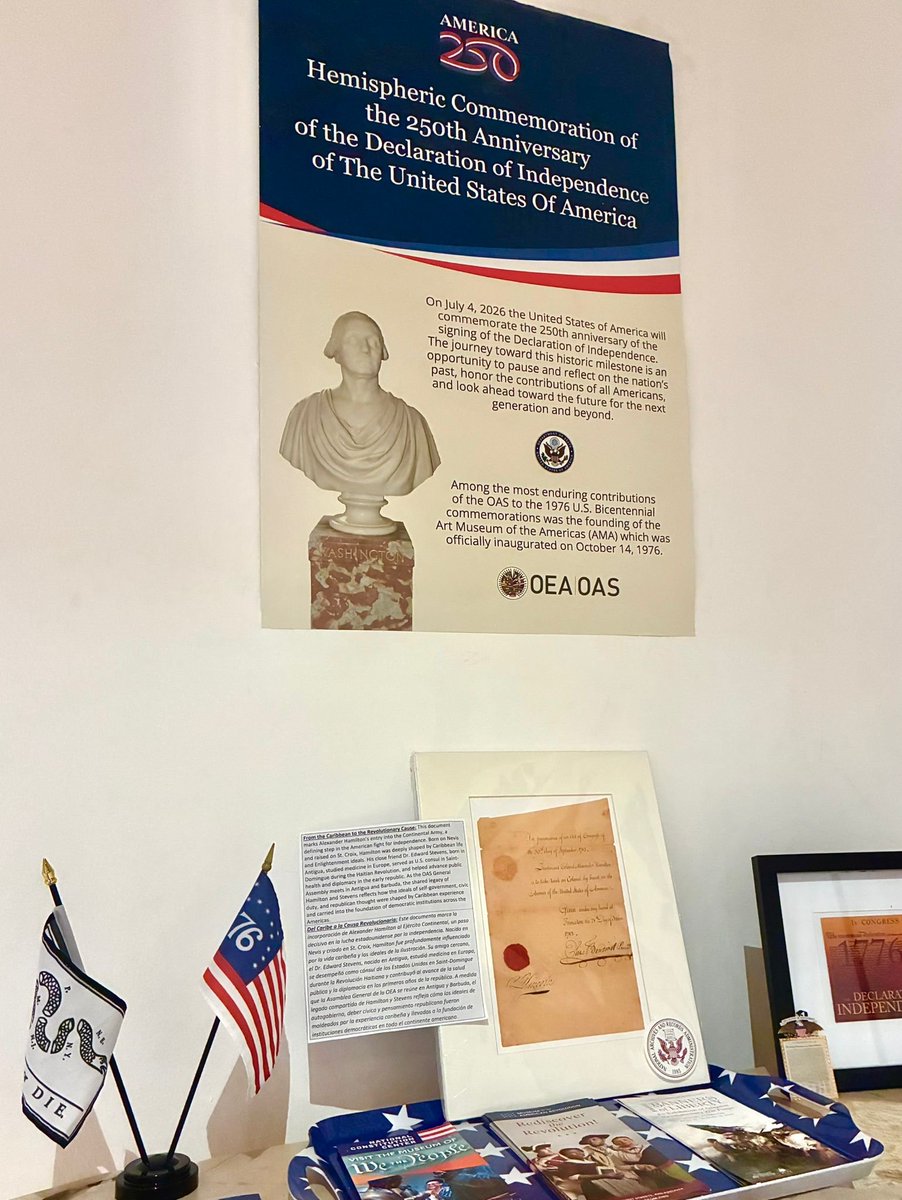 USAmbOAS's tweet image. 🇺🇸 This #July4th, we mark 249 years since the U.S. Declaration of Independence—an idea born in Philadelphia but shaped by shared revolutionary ideals across the Americas. At last week’s #OASAssembly, Member States recognized collaborative efforts to commemorate next year’s 250th