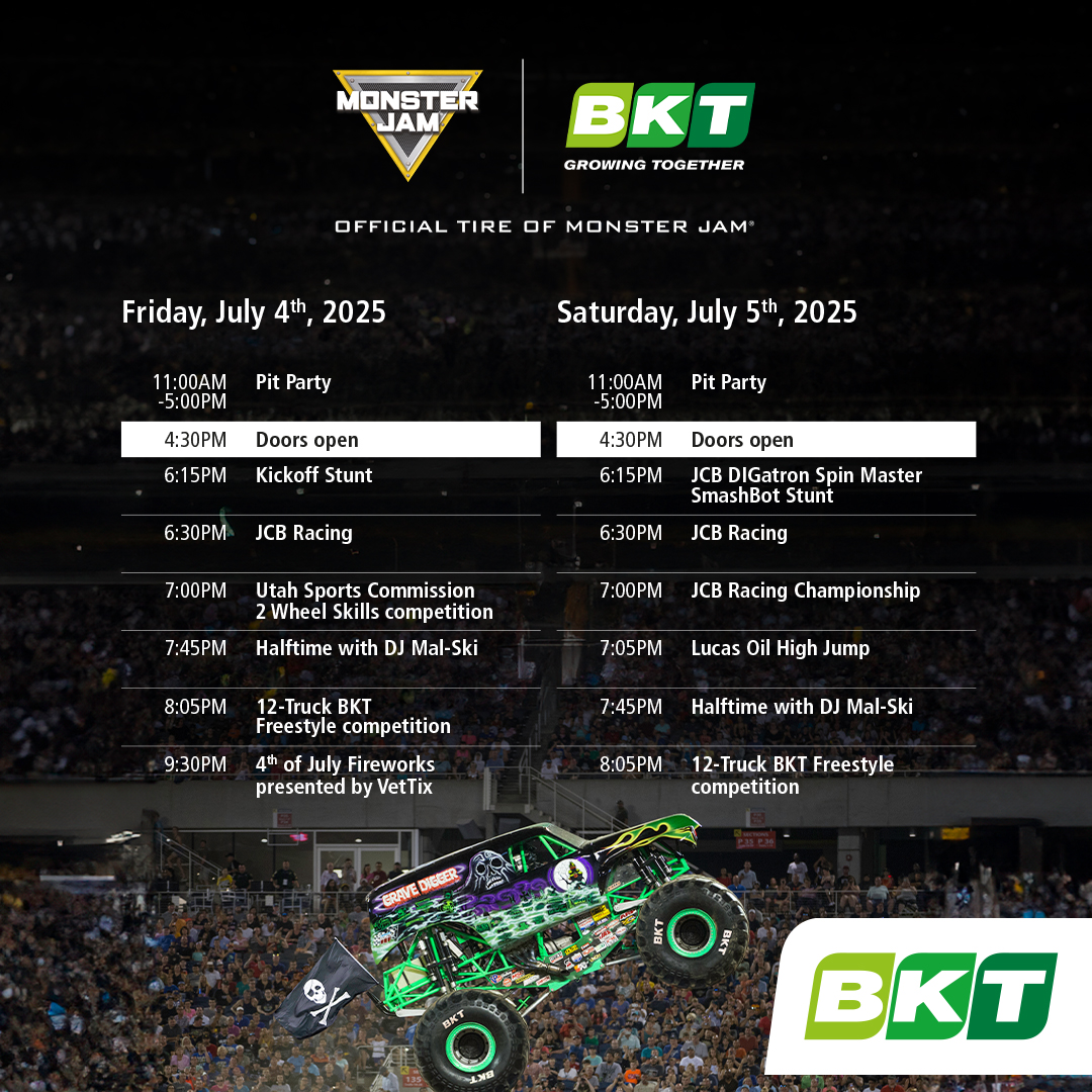 Just 2 days to go…

The Monster Jam World Finals roar into Salt Lake City this weekend and BKT will be there for every high-flying moment. 🔥

Catch the biggest trucks and wildest stunts, supported by the toughest tires - and stop by our booth for family fun, exclusive
