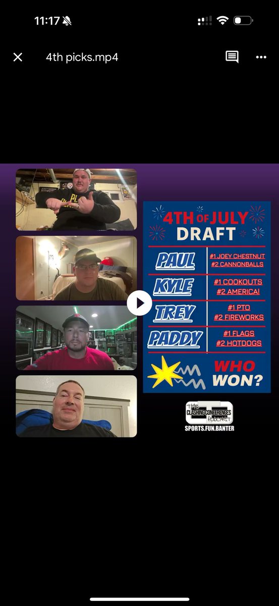 theccpodcast21's tweet image. 4th of July Clash N’ Draft 🇺🇸🌭🎆
Picks are in: Joey Chestnut, PTO, fireworks & more.
Who crushed it? Who’s just here for the hot dogs? 😂
Watch the chaos & drop your winner ⬇️
#ClashingConferences #HotTakesOnly #July4Draft #SportsBanter