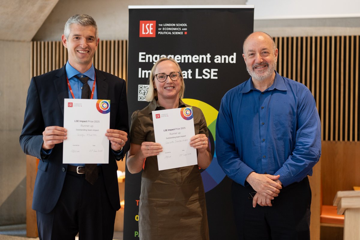 LSE Impact Prizes '25!🏆
Excellent engagement, impact, and impact culture across the university.
⭐Outstanding team impact:
Runner up: Prof Elias Mossialos, George Wharton, and Dr Charlotte J Webber -Health Policy/LSE Health
⭐Outstanding Engagement:
Runner up: Dr Michela Tinelli