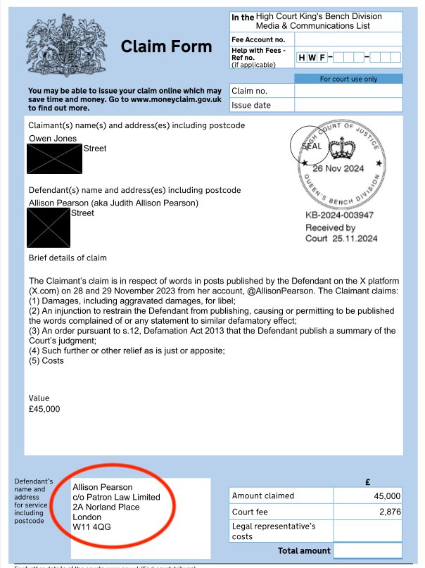 per_incuriam2's tweet image. It seems Mark Lewis/Patron Law act for Allison Pearson in Owen Jones’ defamation claim.
Much as I dislike Pearson, I hope she’s not reliant on completely clueless advice from Mark Lewis like Pete Newbon was. Nobody deserves that…
@MLewisLawyer @LawPatron @AllisonPearson