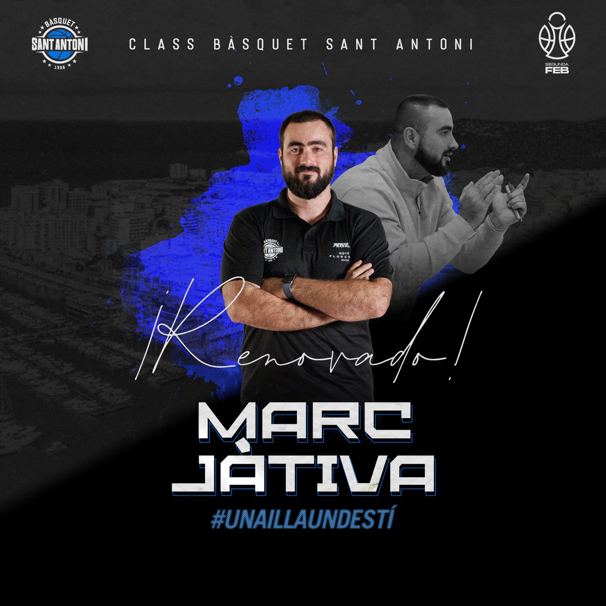 CBSantAntoni's tweet photo. 🔒🏀¡Renovaciones!🏀🔒

➡���Cris Miguel, Bea Pacheco y Marc Jàtiva renuevan como miembros del staff técnico del Class Bàsquet Sant Antoni. Josep Maria Berrocal contará con un tridente de asistentes de lujo.

🫶¡Sant Antoni está de enhorabuena! Sois parte imprescindible del proyecto 💙

#Classrentacaribiza
#OrgullDeClub
#UnaIslaEnLaGrada
#UnaIllaUnDestí
