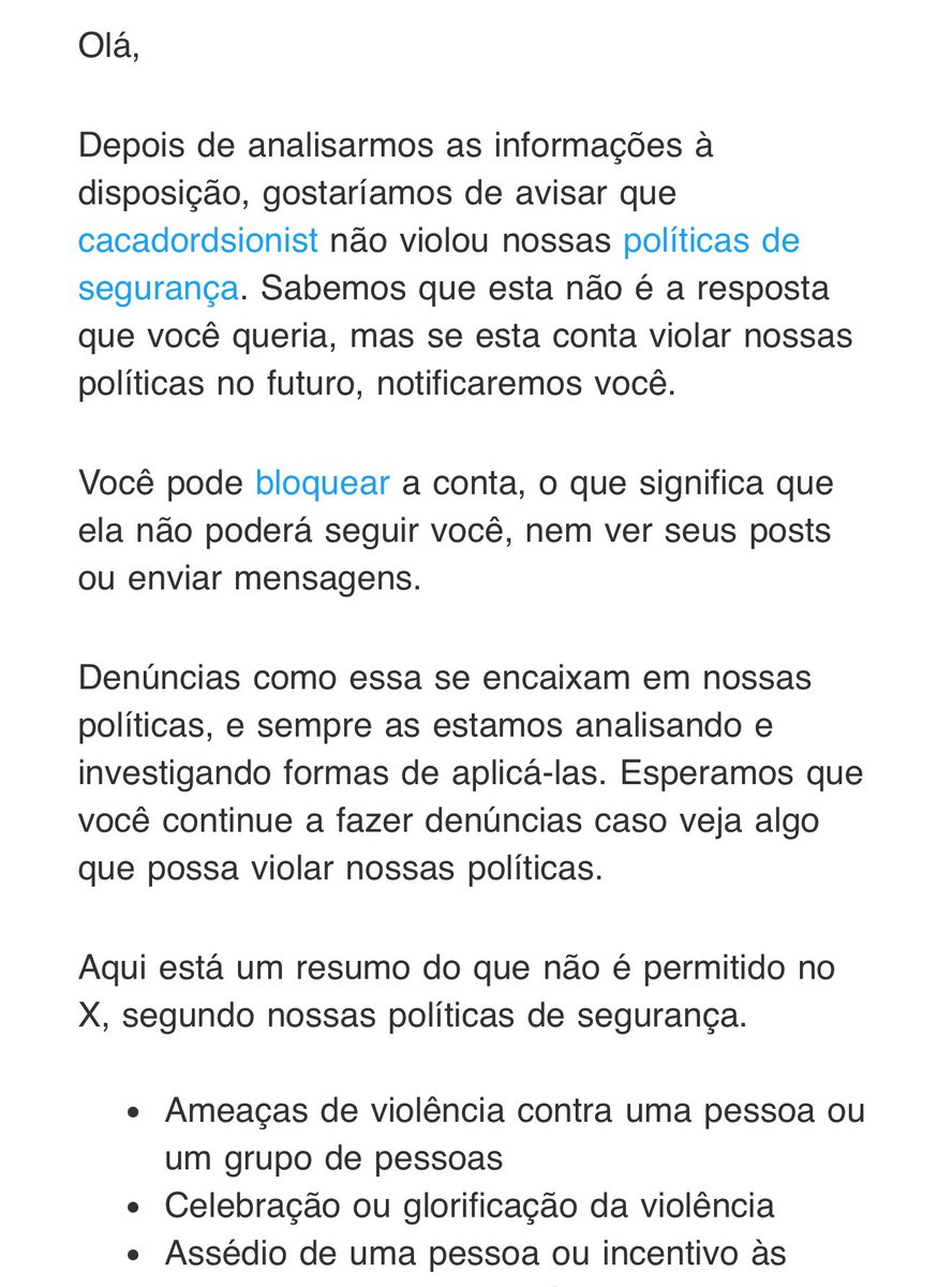 hoje_no's tweet photo. “Não violou nossas políticas de segurança” https://t.co/StHt7SPrIY