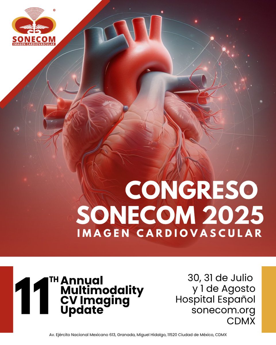 ¡El Congreso SONECOM 2025 está cada vez más cerca!
No te quedes fuera del evento más importante en imagen cardiovascular.
📅 30 y 31 de julio
📍 CDMX
🔗 Regístrate hoy mismo y asegura tu lugar.
#SONECOM2025 #ImagenCardiovascular #CongresoSONECOM