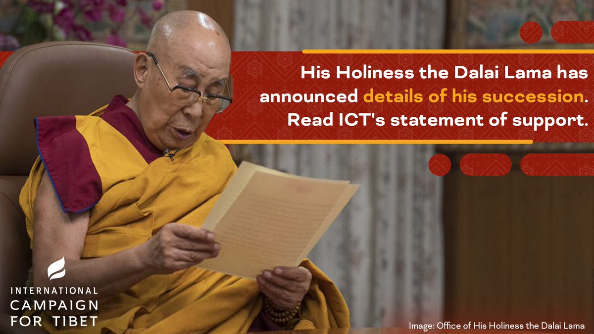 His Holiness the 14th Dalai Lama has released a statement on his succession and the future of the institution of the #DalaiLama.

Read ICT’s statement: savetibet.org/14th-dalai-lam…