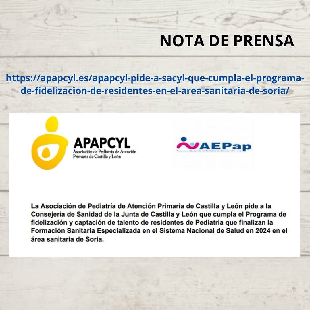 aepap's tweet image. 📣 Nuestros compañeros de la @apapcyl solicitan al @sacyl que cumpla con la normativa, con el programa de fidelización de residentes en el área sanitaria de Soria, para garantizar la equidad en la asistencia de todos los menores de #CastillayLeón 

apapcyl.es/apapcyl-pide-a…