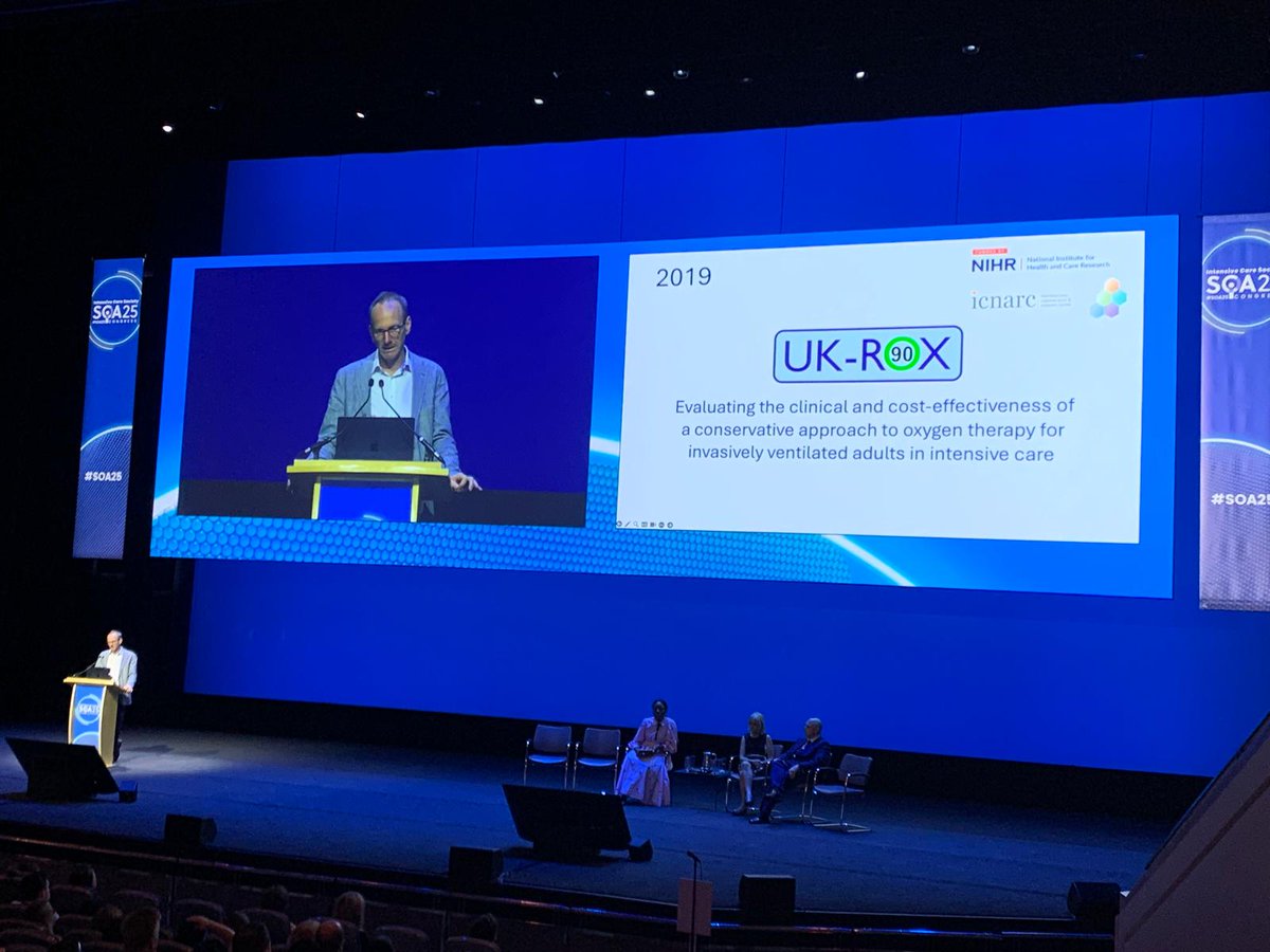 ICNARC's tweet image. This morning we also heard from Professor Dan Martin on the latest evidence and rationale for oxygen targets, with particular focus on the implications of the @UKRoxTrial #SOA25