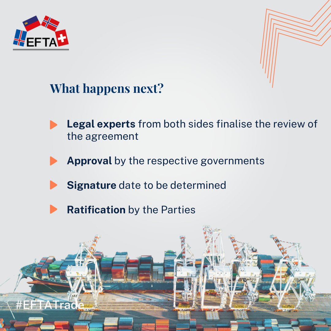 EFTAsecretariat's tweet image. EFTA and MERCOSUR conclude Free Trade Agreement negotiations!
The FTA creates a trade zone of nearly 300 million people and a combined GDP of over $4.3 trillion.
Read the joint statement 👉efta.int/media-resource…
Learn more about the new #FTA ⬇️