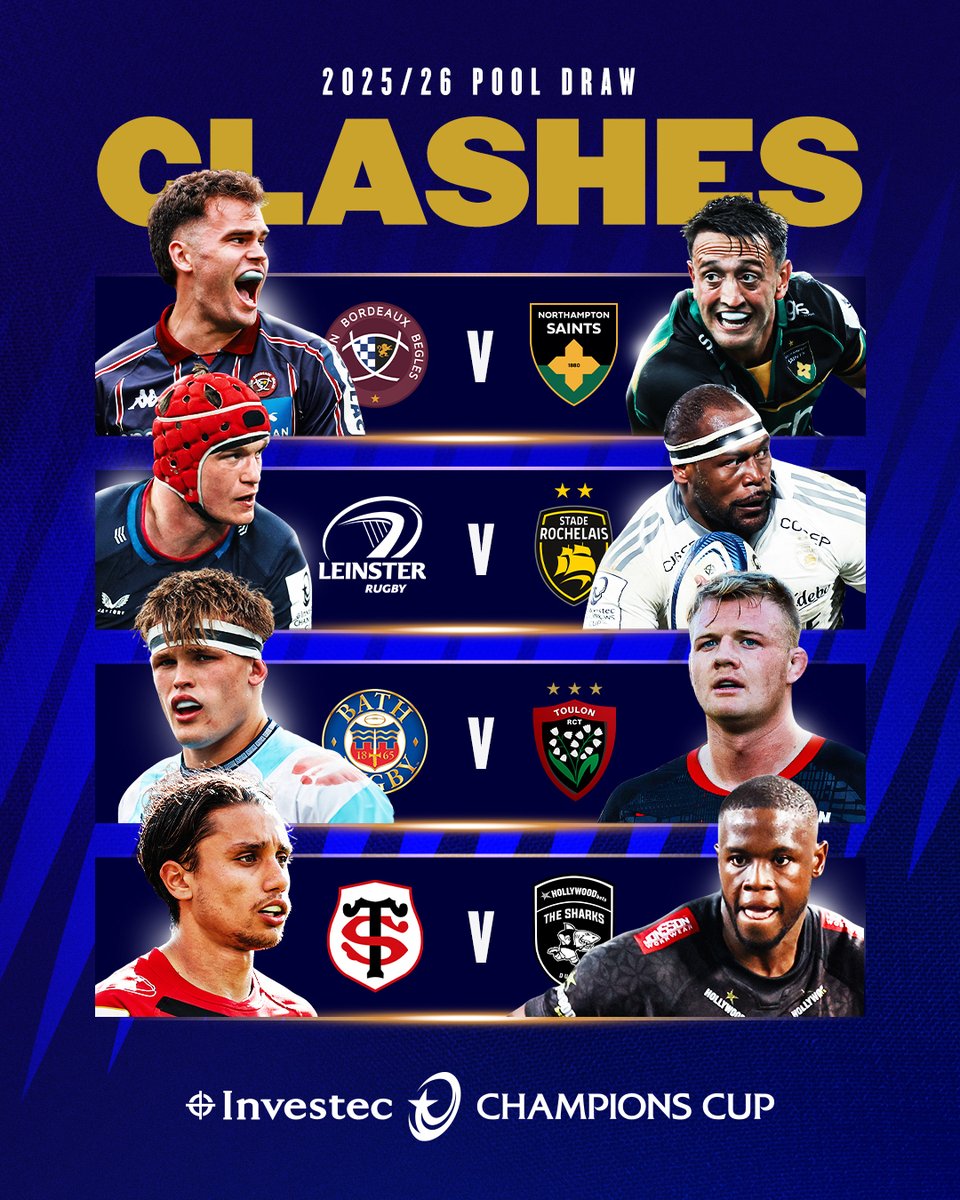 We’re in for a 𝐓𝐑𝐄𝐀𝐓 🍿

2025/26 pools drawn with huge clashes confirmed - which games are you most excited for? 👀

Read more ➡️ bit.ly/44v779Z

#InvestecChampionsCup