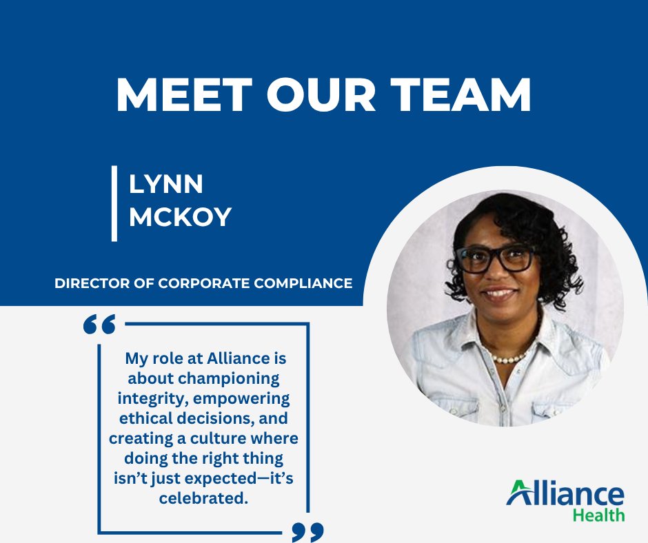 Meet Lynn McKoy, our Director of Corporate Compliance. Lynn creates a culture here at Alliance where doing the right thing isn't just expected, it's celebrated! 

Put a ❤️in the comments to show her some love!