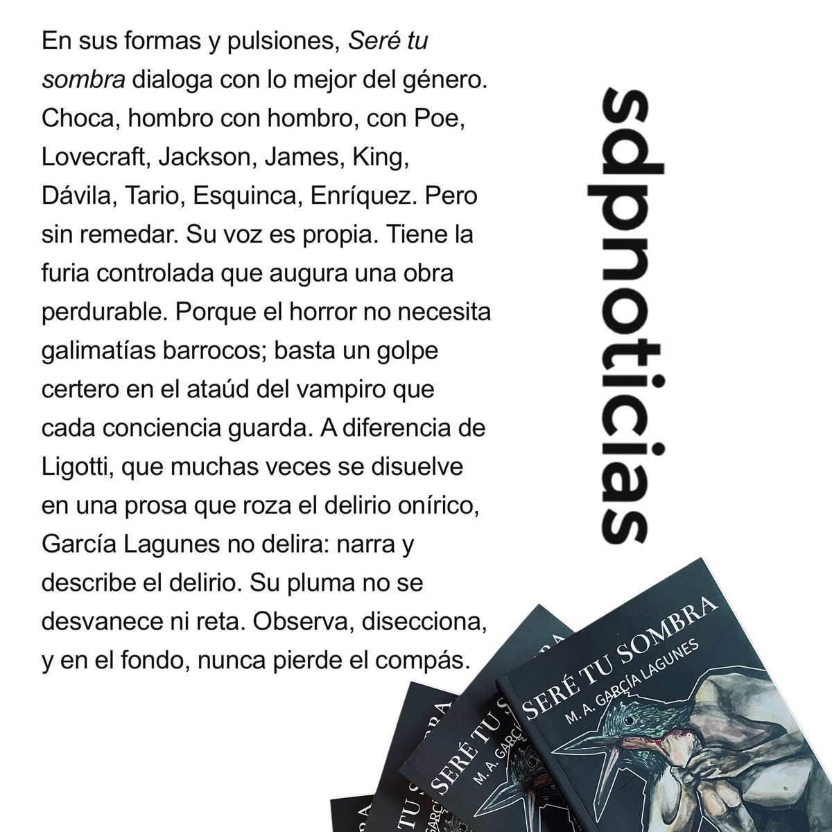 #Reseña

@hecavazosa reseña ‘Seré tu sombra’ la nueva novela de <a href="/PoyoLagunes/">MAGarciaLagunes</a>, para <a href="/sdpnoticias/">SDP Noticias</a>. 

¡Los invitamos a leer!:

sdpnoticias.com/opinion/sere-t…