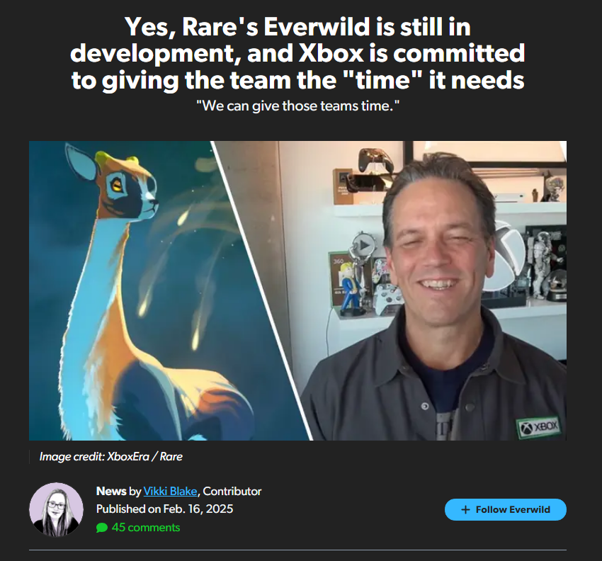 LuckStatEvan's tweet image. Less than six months ago, Phil Spencer stated that Xbox was giving Rare the time it needed on Everwild. Today it was cancelled.