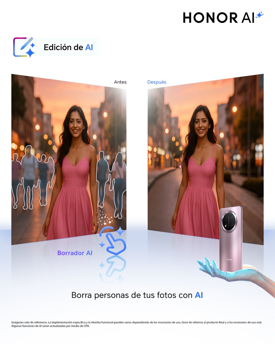 HonorColombia_C's tweet image. Gracias a la inteligencia artificial de tu HONOR puedes expandir tus fotografías y adaptarlas a cualquier medida con tan solo tocar un botón, además, puedes borrar cualquier objeto o persona indeseada de tus fotos...

#HONORAI #HONORMagicOs